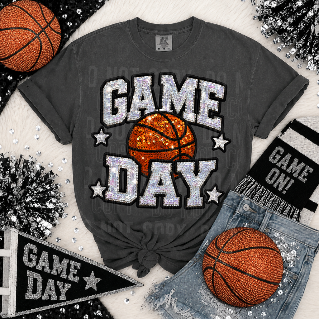 GAME DAY BASKETBALL FAUX SEQUIN