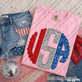 USA faux embroidered glitter