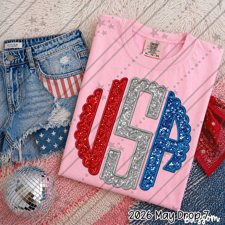 USA faux embroidered glitter