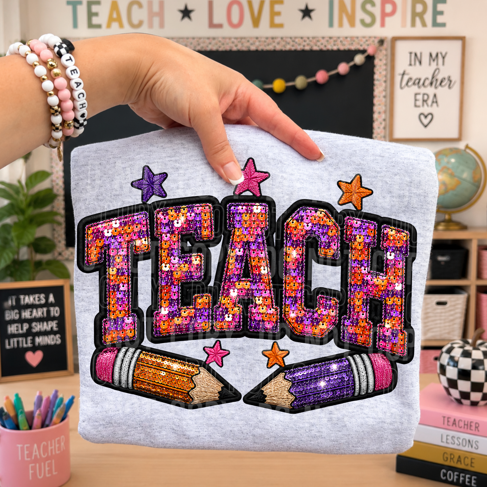 TEACH FAUX SEQUIN