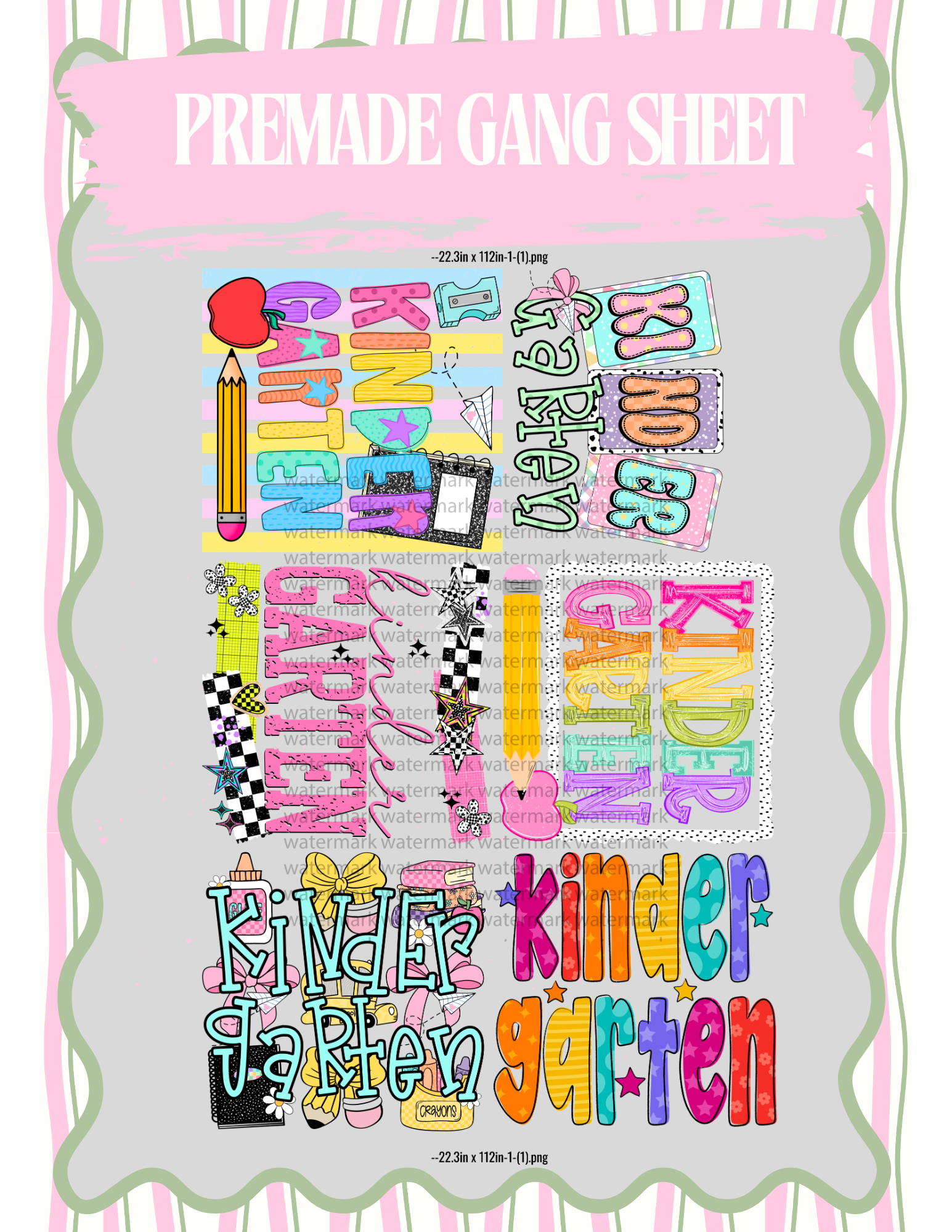 Kindergarten Premade Gang Sheet