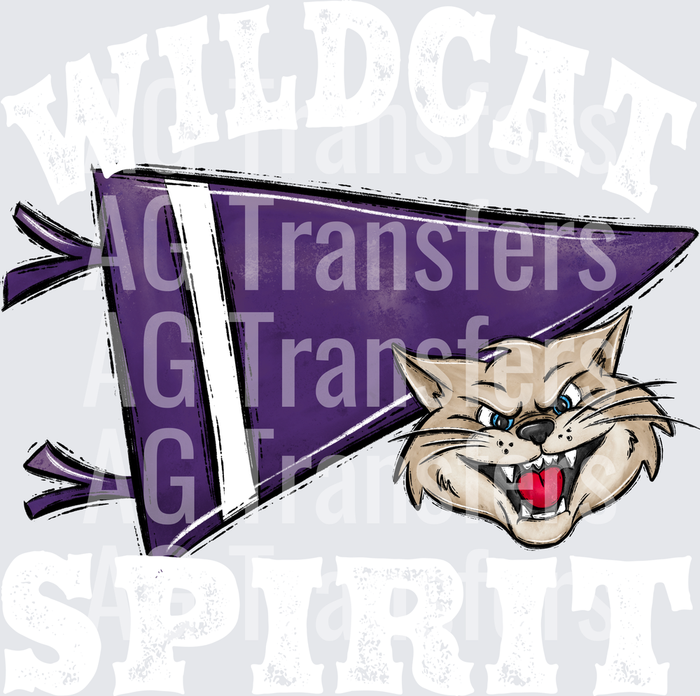 Pennant Mascots WILDCAT Spirit Purple WHITE PRINT