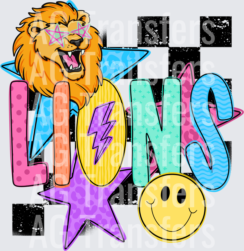 Checkered mascot lions