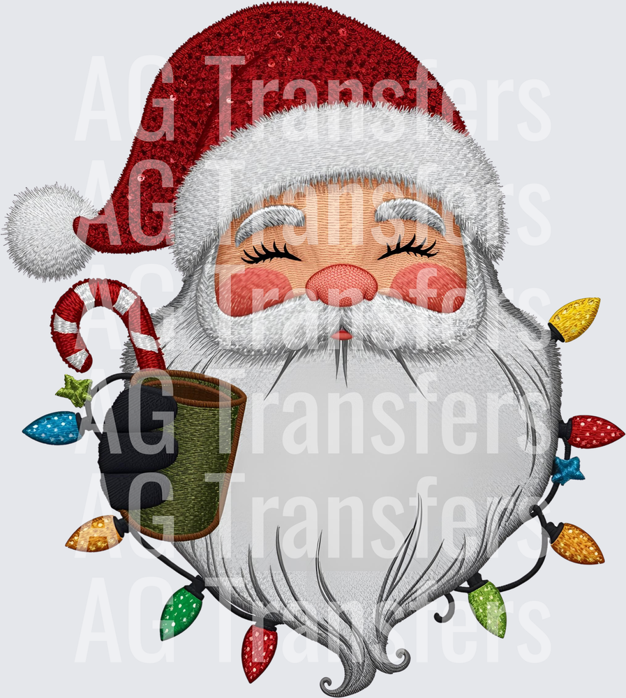 FAUX EMBROIDERY SANTA COFFEE
