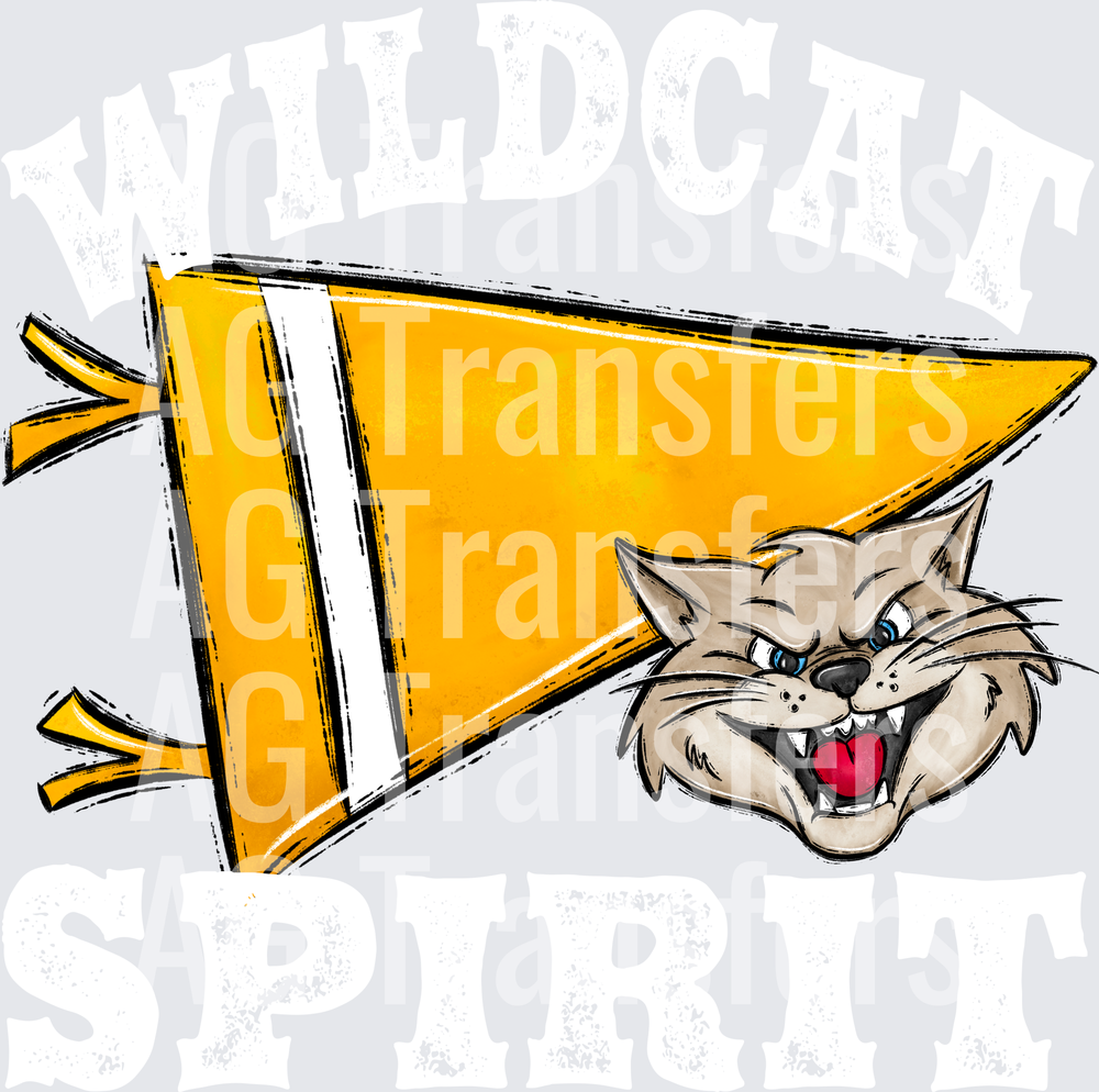 Pennant Mascots WILDCAT Spirit Yellow Gold WHITE PRINT
