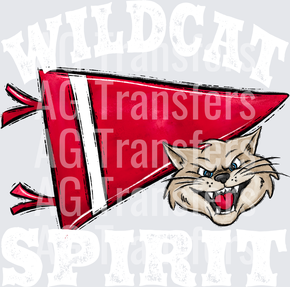 Pennant Mascots WILDCAT Spirit Red WHITE PRINT