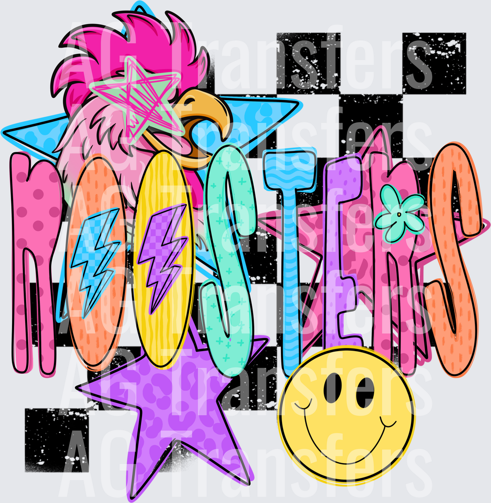Checkered mascot roosters