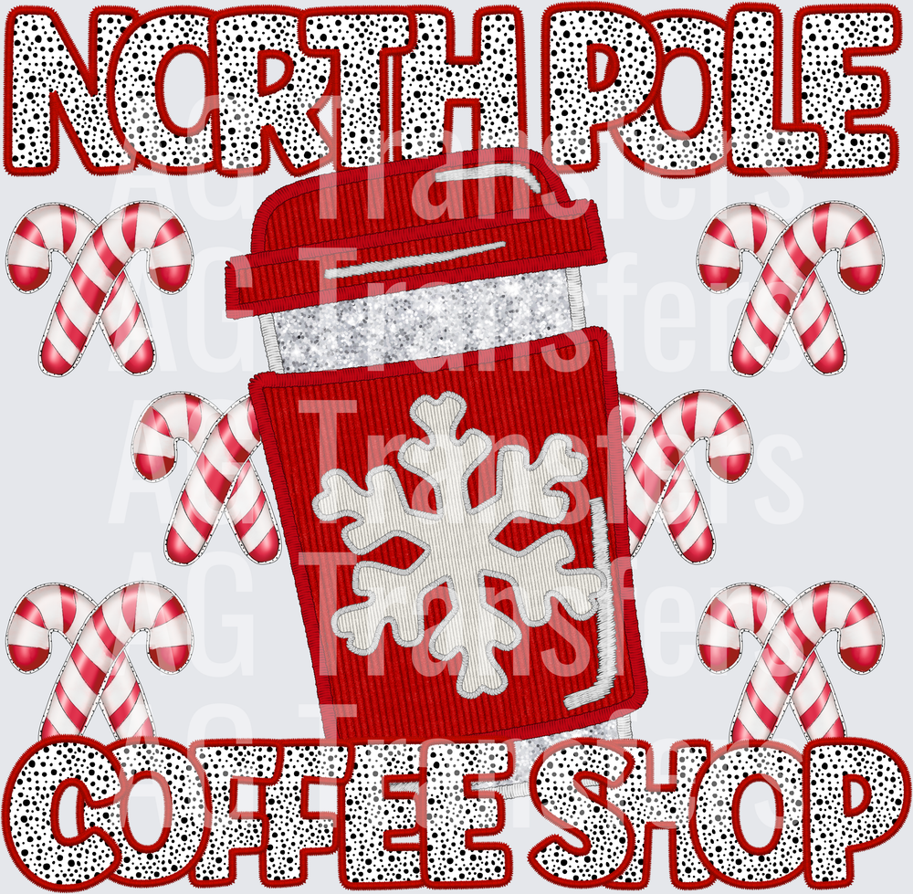 north pole coffee shop embroidery