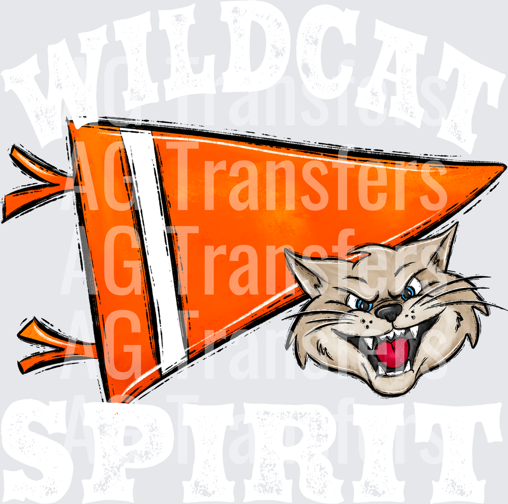 Pennant Mascots WILDCAT Spirit Orange WHITE PRINT