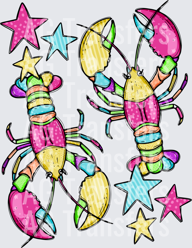 Colorful lobsters with stars