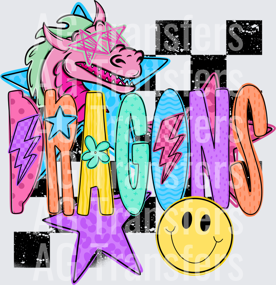 Checkered mascot dragons