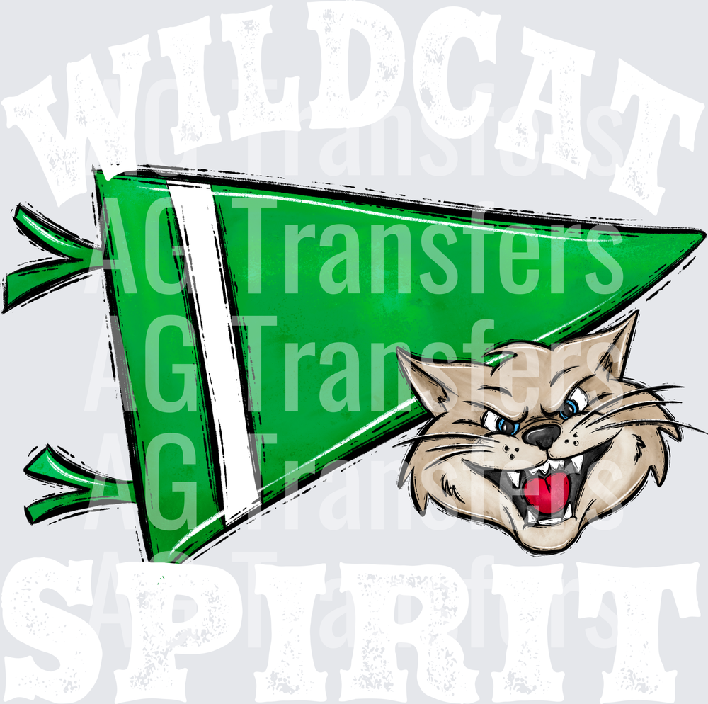 Pennant Mascots WILDCAT Spirit Green WHITE PRINT