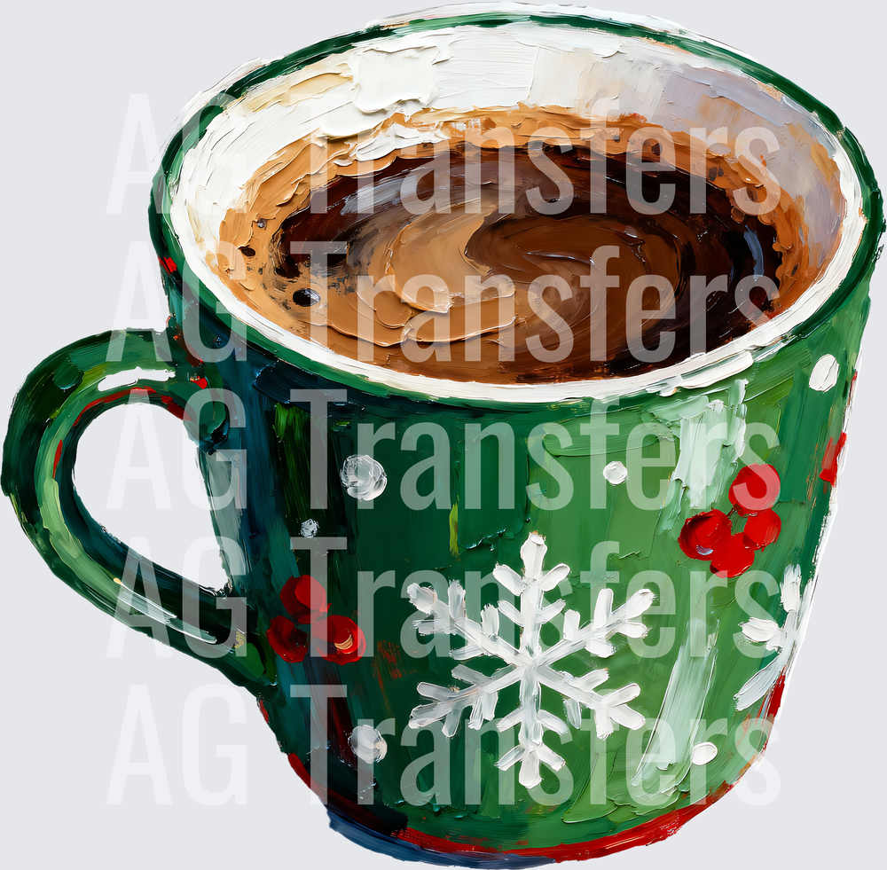 green painted snowflake coffee mug