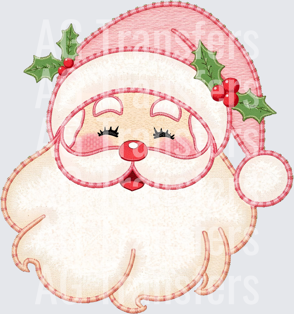 FAUX EMBROIDERY PINK SANTA