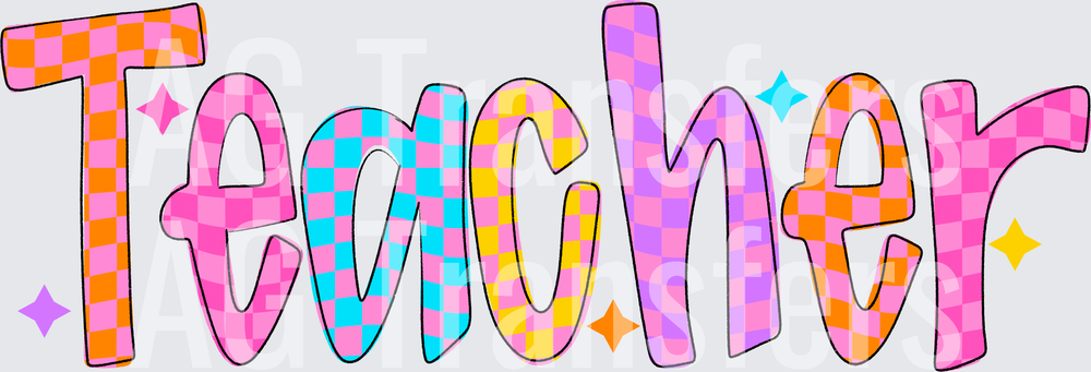 TEACHER COLORFUL CHECKERED DOODLE