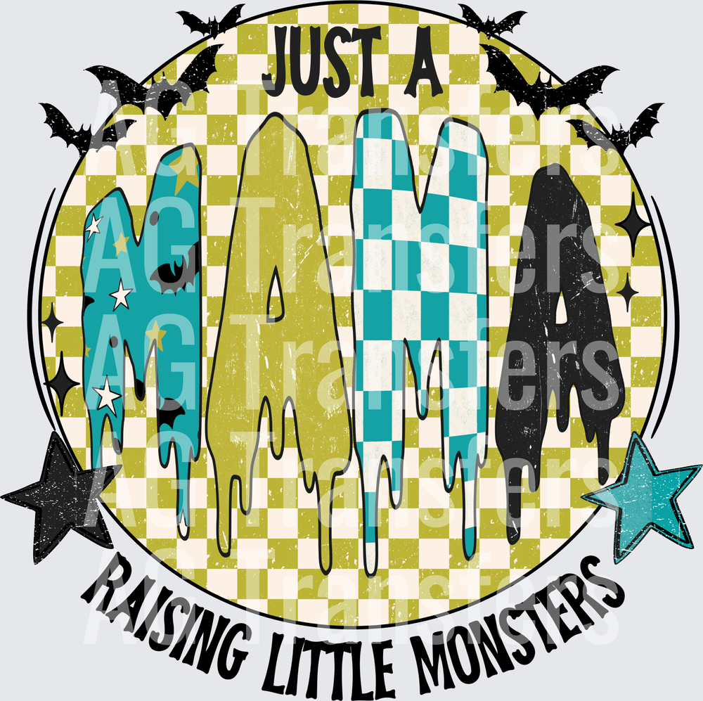 Just a mama raising little monsters checkered background