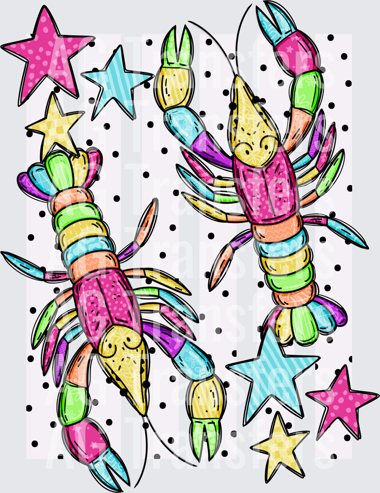 Colorful crawfish with stripes