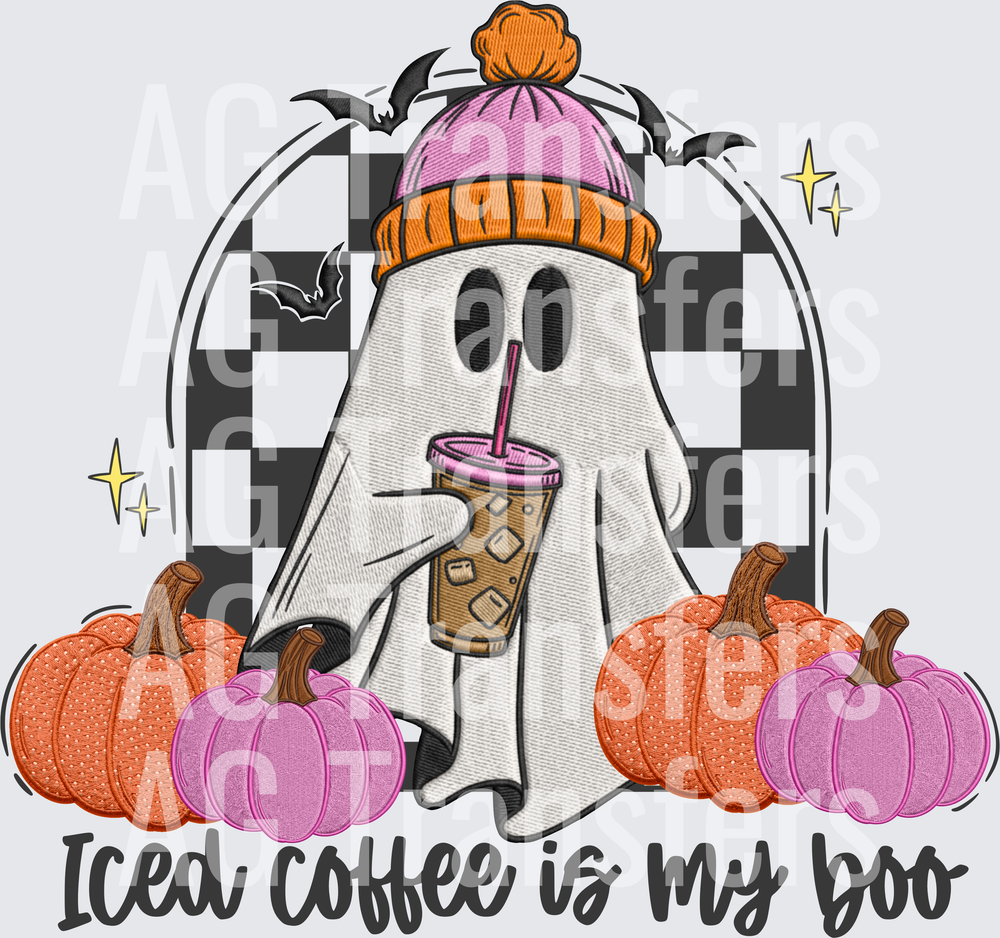 Iced coffee is my boo faux embroidered