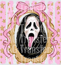 Preppy horror, ghost face frame with bow