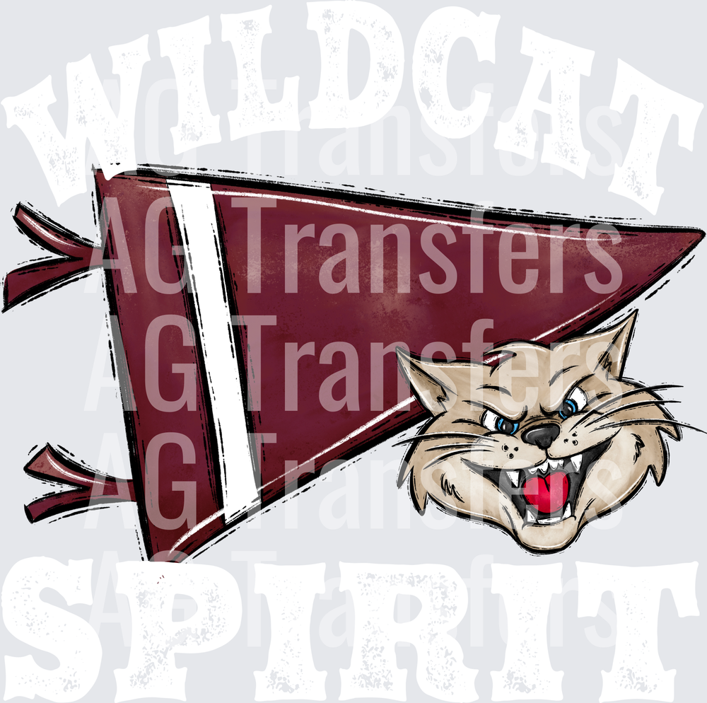 Pennant Mascots WILDCAT Spirit Maroon WHITE PRINT