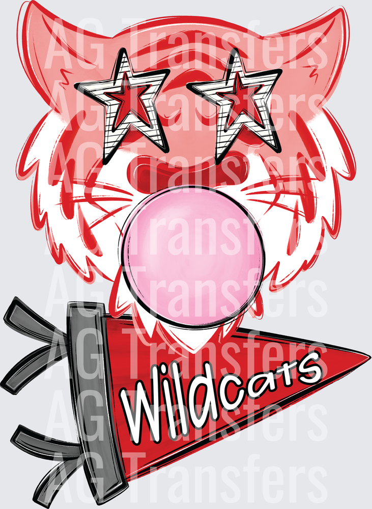 Red WildcatsBubble Gum and stars PNG