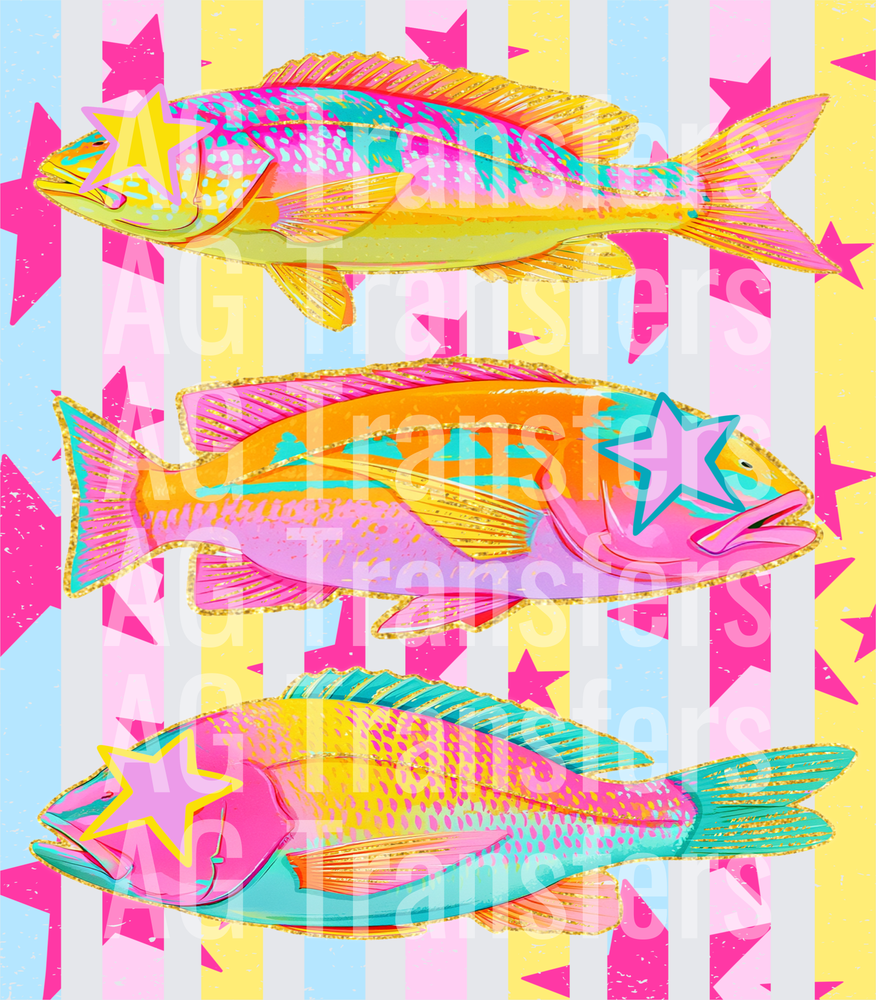 Three fish striped background